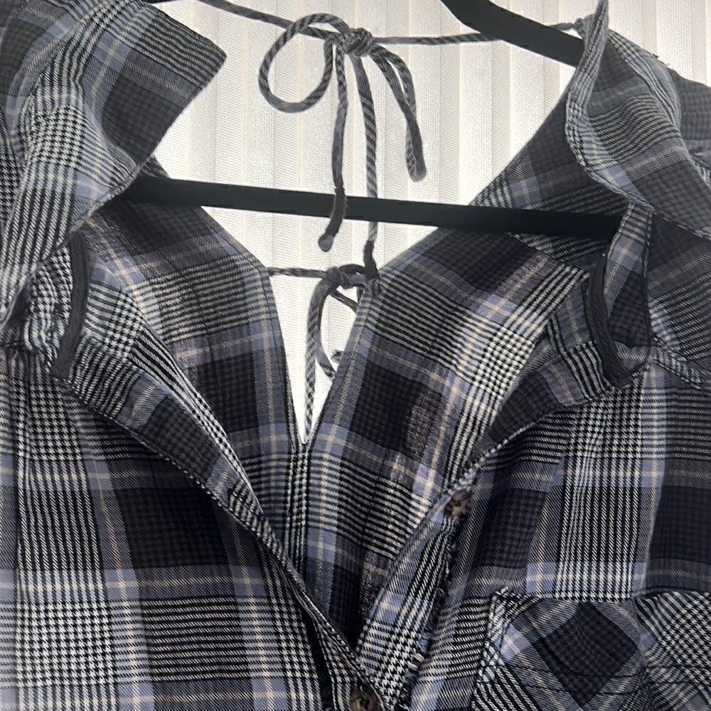 FREE PEOPLE WILDSIDE PLAID TUNIC TOP IN Blue Black Plaid XS New - Picture 7 of 9